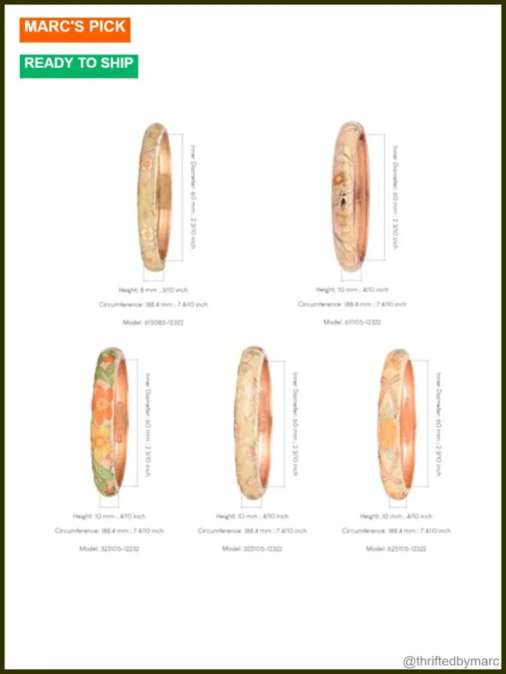 5 Pcs Enamel Bangle Bracelet Set Rose Flower Engraved Cloisonne Alloy Gold